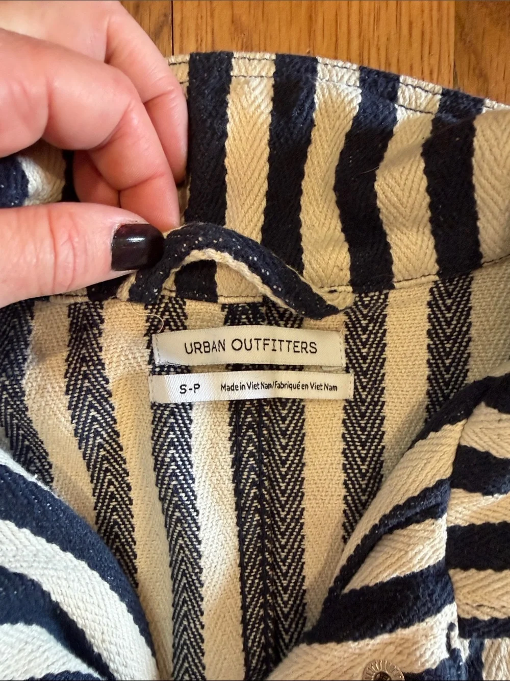 Urban Outfitters Navy and Cream Striped Button Jacket